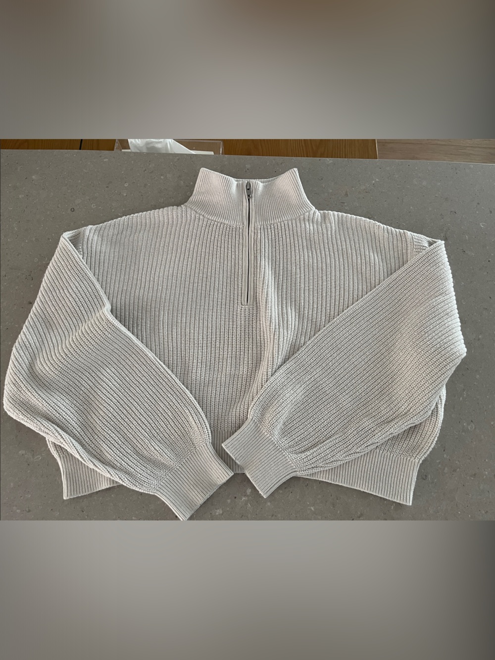 Cream Half-Zip Ribbed Knit Sweater cotton TNA L large Ivory